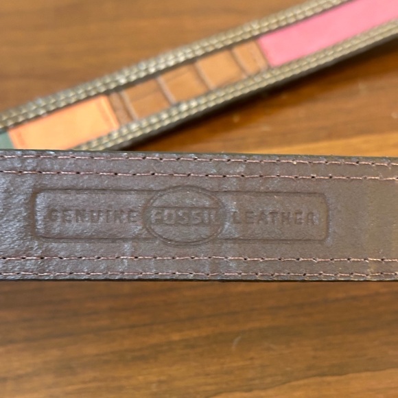 🌟2xHP🌟VTG 2000s Fossil Multicolor Patchwork Leather & Suede Silver Buckle Belt S - Picture 9 of 12